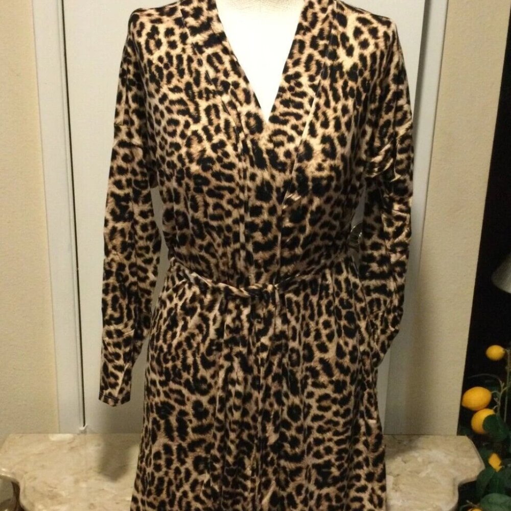 SOMA Cool Nights Divine Leopard Short Knit Robe Medium M NWT